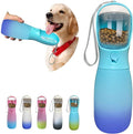 2-in-1 Dog Water Bottle Portable, Food Grade Travel Dog Bowls with Food Container, 19Oz Dog Water Bowl Dispenser, Hiking Essentials, Puppy Stuff Dogs Accessories Girl Boy (Blue)