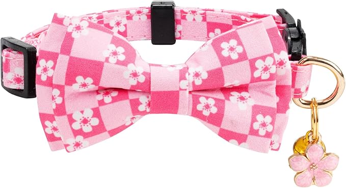 2 Pack Cotton Cat Collar with Bow Tie and Bell for Male Female Cats,Soft Fancy Breakaway Kitty Kitten Collar with Ghost& Pumpkin Patterned Design for Boy Girl Cats. (Butterfly&Flower)