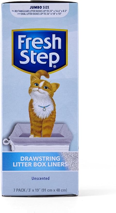 Fresh Step Jumbo Drawstring Cat Litter Box Liners, Unscented Heavy Duty Kitty Litter Bags for X-Large Oval or Rectangle Pans, Helps Contain Mess, Easy Lift Out Cleanup, 36 x 19 in, 7 Count - 3 Pack