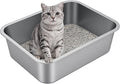 Stainless Steel Litter Box with High Sided, Metal Cat Litter Box, Odor-Free, Non-Stick Litterbox Pan, Easy to Clean Pet Supplies Toilet Tray for Indoor Cats, Kittens or Multicat Homes