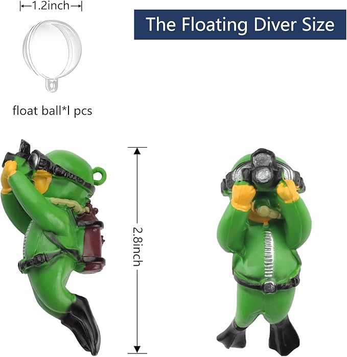 onesimcr Floating Fish Tank Decorations, Aquarium Decorations, Lovely Diver Fish Tank Decorations, Floating Device Fish Tank Accessories，Suitable for All Kinds of Fish Tanks(Dark Green)…
