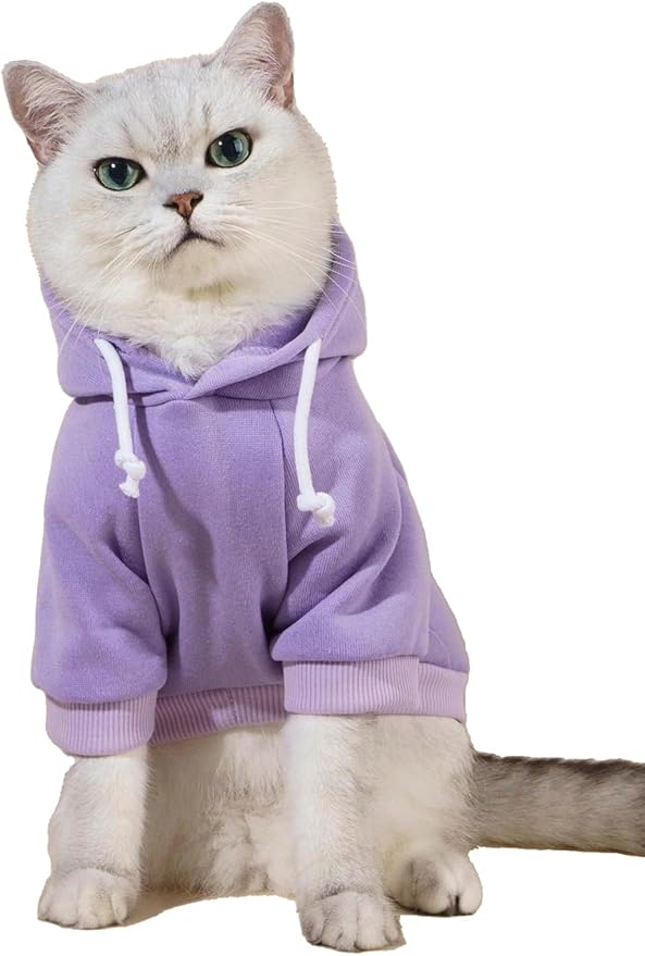 QWINEE Basic Dog Hoodie Sweatshirt Puppy Sweater Warm Cat Costumes Pet Clothes for Chihuahua Puppy Kitten Small Medium Dogs Mauve Purple X-Large