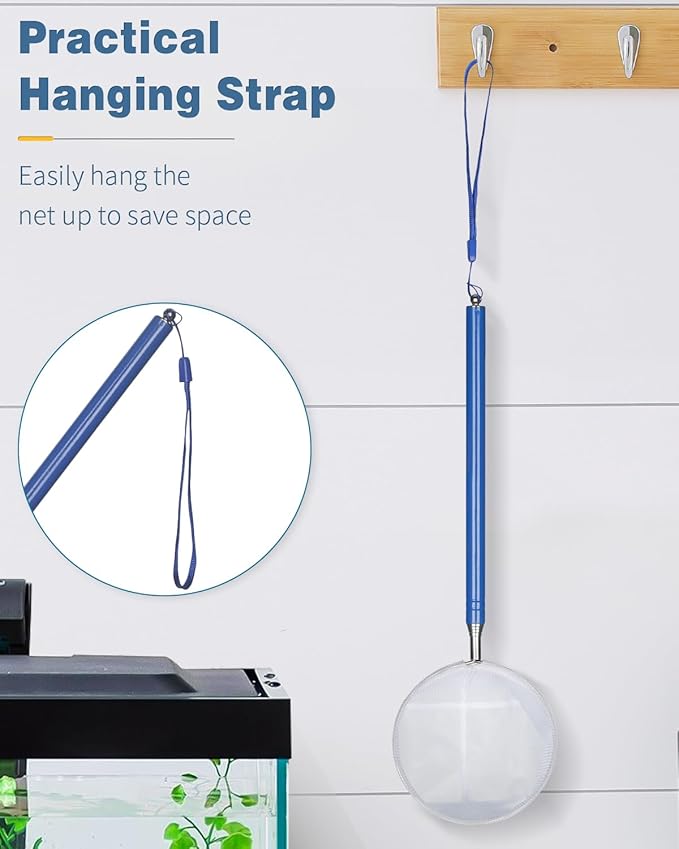 Pawfly Aquarium Shrimp Net 4 Inch With Long Extendable Stainless Steel Handle & Small Soft Round Fine Mesh for Baby Fish, Food Residue Debris Skimming Tool for Tank & Pond