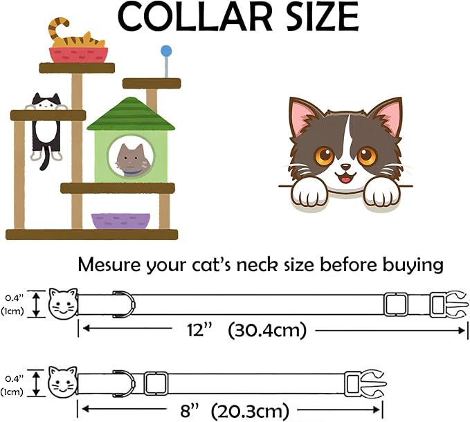 Elegant little tail 2 Pack Cat Collar-Animal Print Cotton Breakaway Cat Collars with Bell Pendant Kitten Boy Girl Safety Adjustable Collar for Small Cats Puppy