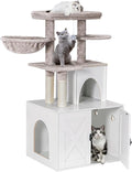 Snughome Cat Litter Box Enclosure with Cat Tree Tower and Condo, Hidden Washroom Furniture with Sisal Scratching Post and Soft Plush Perch, Wooden Cat Furniture with Multiple Platforms, White