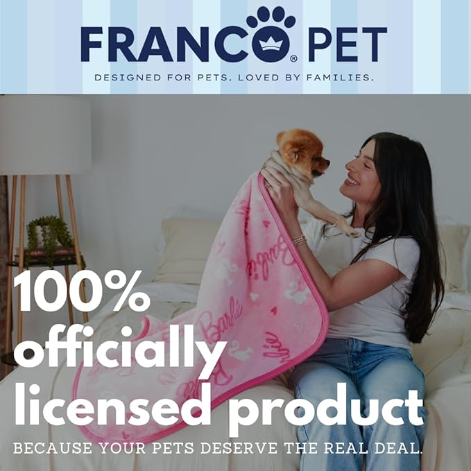 Franco Pet Barbie Super Soft Cozy Waterproof Sherpa-Backed Blanket Throw for Small Dogs, Couch/Bed/Car, 30x40 (Officially Licensed Product)
