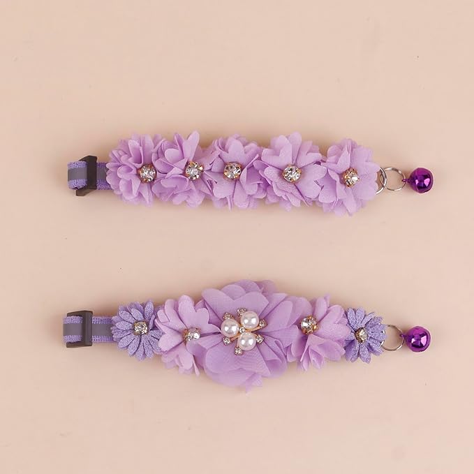2 Pack Cat Collar Pink Floral with Bell and Removable Flower Bowtie Breakaway Adjustable Cat Collar for Girl Kitten Puppy Small Cats Dogs Daily Decoration (XQ102-4)