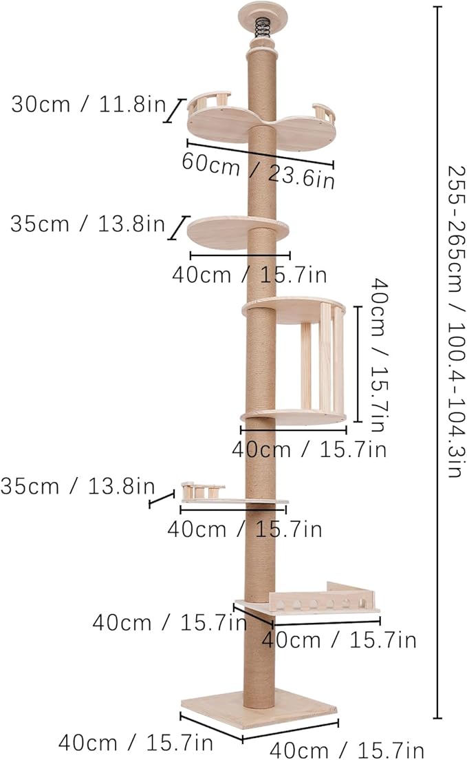 Floor to Ceiling Cat Tree, 100.4-104.3" Tall Cat Tower with Scratching Post Kitten Climbing Tree Multi-Level Cat Activity Center Playground for Indoor Cats