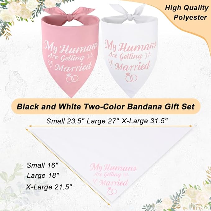 SZEE Bridal Shower Gifts for Bride, 2 Pack My Humans are Getting Married Dog Bandanas, Wedding or Engagement Gift for Couples, Dog Wedding Bandanas, Engagement Party Decorations (Pink & White, L)