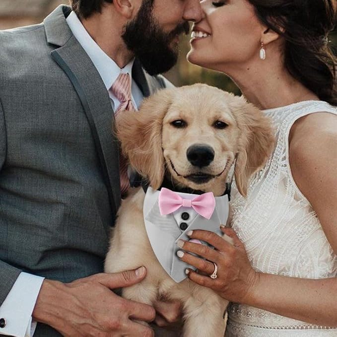 Tuxedo Dog Collar for Wedding Engagement and Birthday,Adjustable Formal Dog Bandanas Collar with Bow Outfit,Suitable for Small Medium Large Dog
