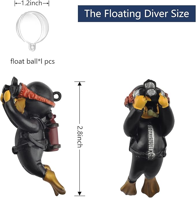 onesimcr Floating Fish Tank Decorations, Aquarium Decorations, Lovely Diver Fish Tank Decorations, Floating Device Fish Tank Accessories，Suitable for All Kinds of Fish Tanks(Black)…