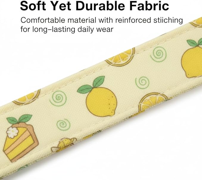 Dog Collar, Spring Summer Dog Collar with Yellow Lemon and Cute Charm, Pet Collar with Quick Release Buckle and Durable Fabric, Suitable for Small Dogs
