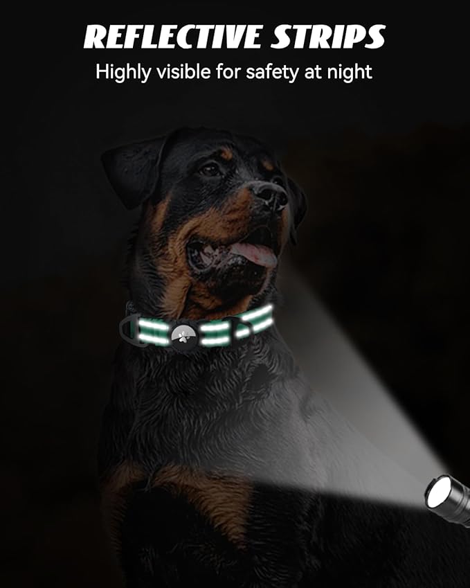 Joytale Airtag Dog Collar, Reflective Pet Collar with Waterproof AirTag Holder, Dual D-Rings, Soft Padded Adjustable for Large Dogs, Teal, L