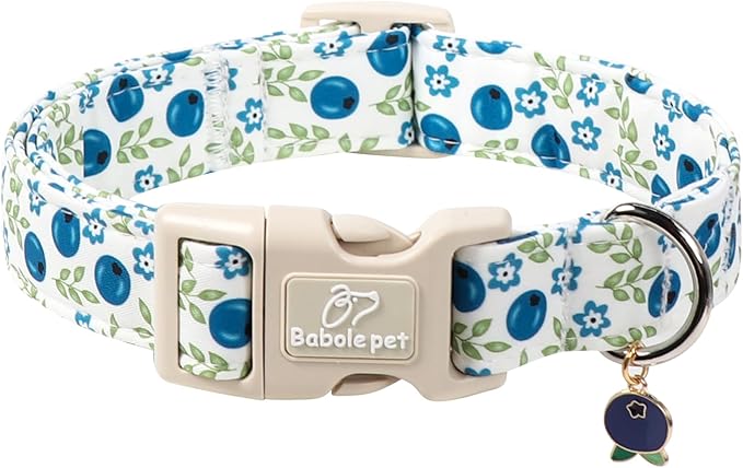 Spring/Summer Dog Collar for Small Dogs - Fresh Blueberry Girl Boy Dog Collars, Soft Lightweight Puppy Collar, Breathable Adjustable Male Female Fruit Floral Dogs Collars XS