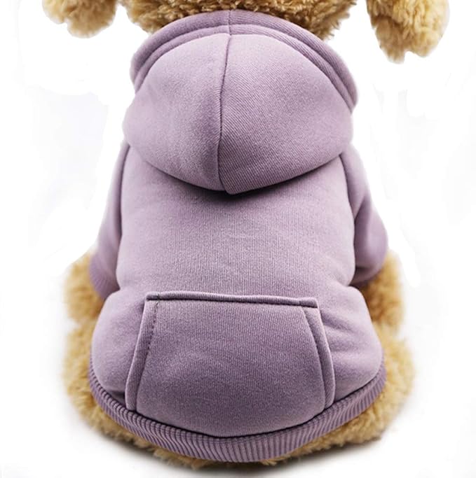 Jecikelon Winter Dog Hoodie Sweatshirts with Pockets Warm Dog Clothes for Small Dogs Chihuahua Coat Clothing Puppy Cat Custume (Purple, XX-Small)