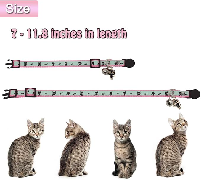 2 Pack Glow in The Dark Cat Collar with Bell Breakaway Safety Cat Puppy Collars with Pendant Black and Pink