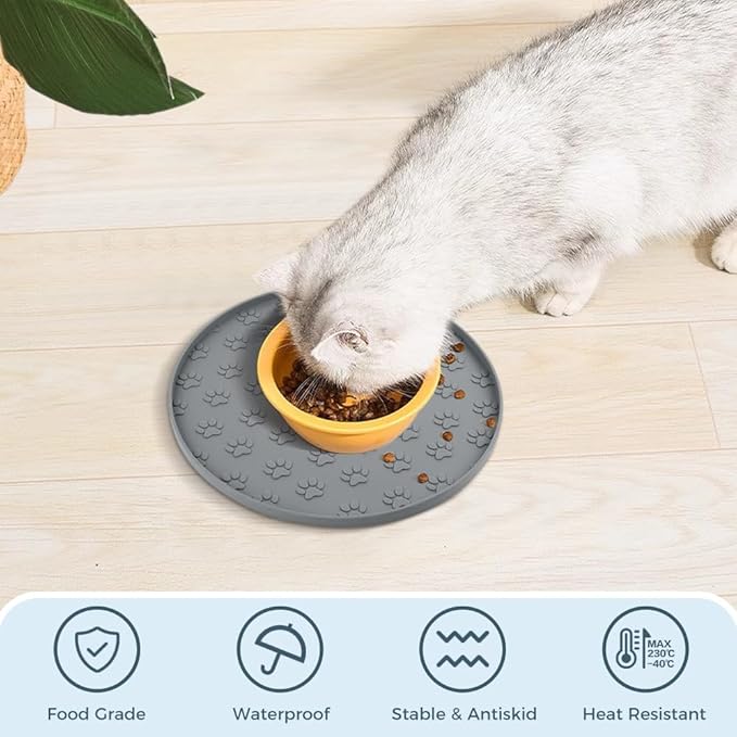 SUNLAND Silicone Pet Feeding Mats for Food and Water Pet Placemat for Dog and Cat Waterproof Non-Slip Feeding Bowl Mat Raised Edge Prevents Residue from Spilling onto The Floor Pets Accessories 2 Pack