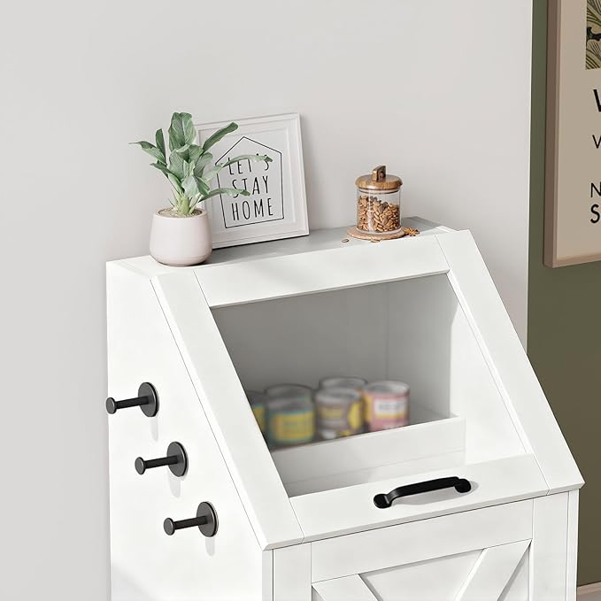 Dog Feeding Station with Storage Cabinet and 2 Elevated Dog Bowls, Hidden Pet Food Storage Organizer for Dog &Cat,Modern Dogs Furniture (White)