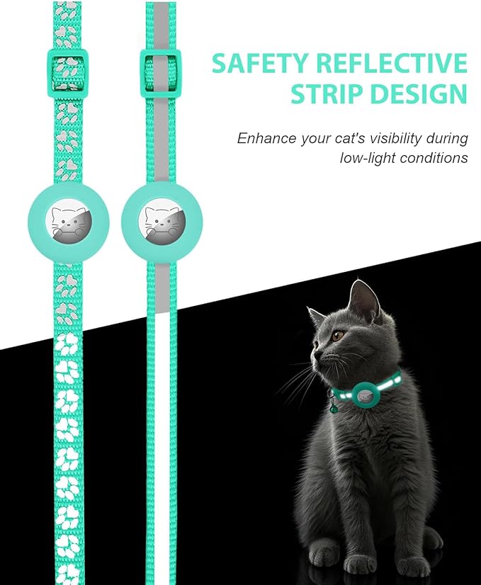 Joytale AirTag Cat Collar 2 Pack with Breakaway Safety Buckle, Reflective Cats Collar with AirTag Holder, Adjustable 7.5-12.5 Inch, Anti-Fraying Lightweight for Girl Boy Kitten, Teal