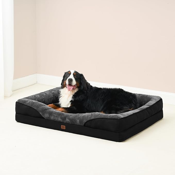 EHEYCIGA Orthopedic Dog Bed for Large Sized Dog, 36x27x7 Inch Large Memory Foam Dog Couch Bed with Sides, Waterproof Liner & Washable Removable Cover, Bolster Pet Sofa, Grey/Black