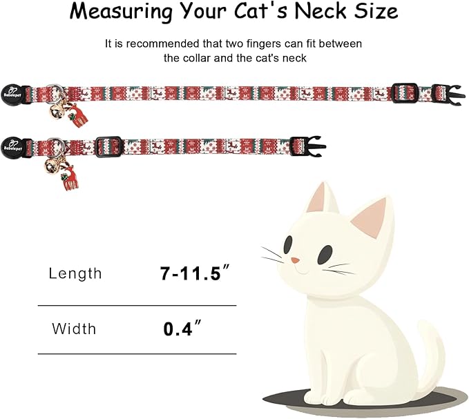 2 Pack Christmas Cat Collars - Breakaway Cat Collar with Bell, Christmas Tree and Reindeer Pendant, Winter Adjustable Kitten Collars for Girl Boy Cats, Pink Santa &Fair Isle