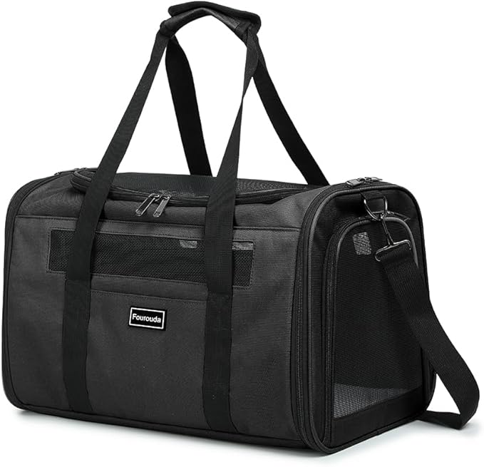 Airline Approved Dog Carrier.Cat Travel Carrier Dog Carrier Bag, Soft Sided Pet Bag up to 20 Lbs,Pet Carrier Soft-Sided Escape Proof with 4 Ventilated Windows (Black)