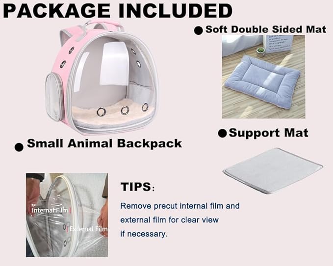 Portable Small Animal Backpack Travel Breathable Pet Carrier Bag Cages for Guinea Pig, Rabbit, Bearded Dragon, Squirrel, Tortoise, Bird, Lizard, Sugar Glider