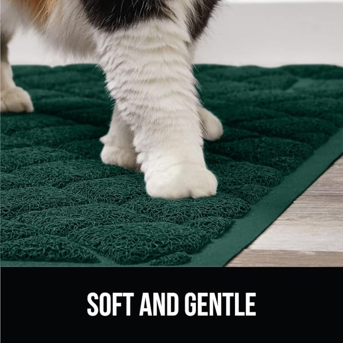 GORILLA GRIP Cat Litter Box Mat, 35x23, Water Resistant, US Designed Kitty Litter Trapping Mats, Easy to Clean, Scatter Control, Less Mess and Clean Floors, Kitten Supplies for Indoor Cats, Dark Green