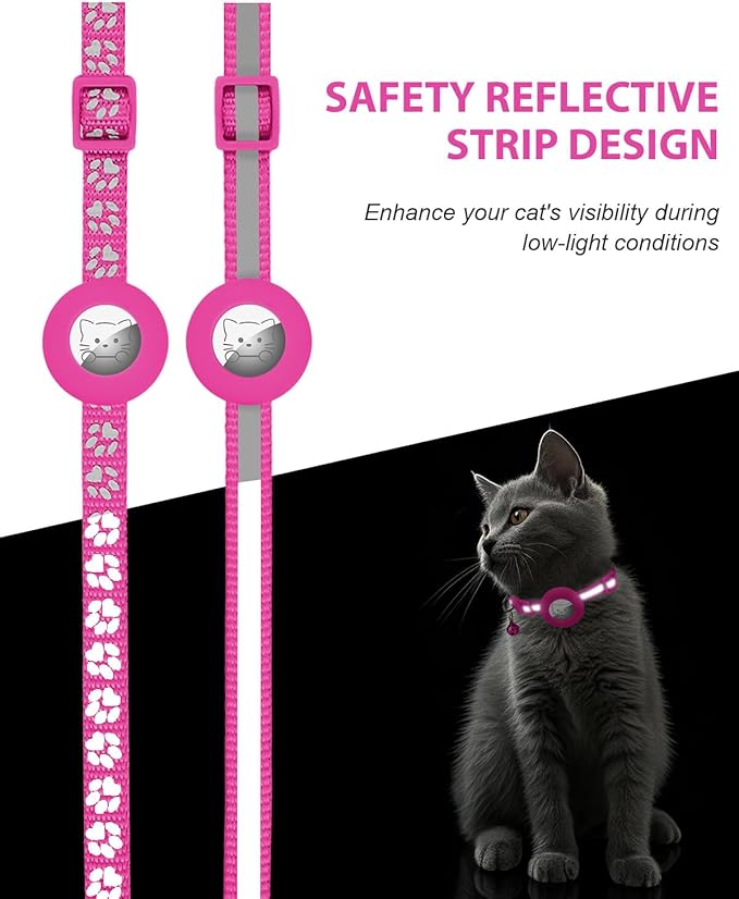 Joytale AirTag Cat Collar 2 Pack with Breakaway Safety Buckle, Reflective Cats Collar with AirTag Holder, Adjustable 7.5-12.5 Inch, Anti-Fraying Lightweight for Girl Boy Kitten, Hotpink