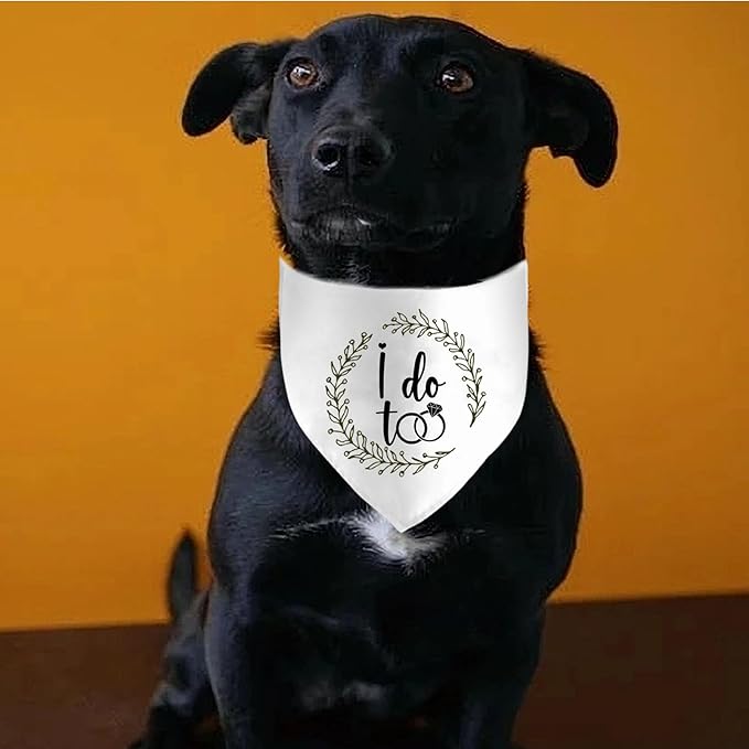 I Do Too Engagement Dog Bandana, Wedding Party Pet Scarf, Photo Prop, Announcement Accessory - White