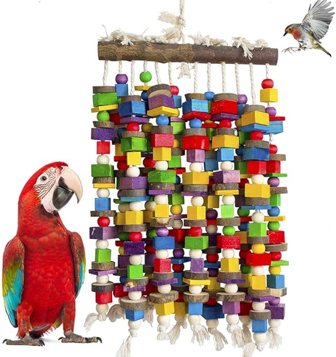 Deloky Extra Large Bird Parrot Chewing Toy-Multicolored Natural Wooden Blocks Bird Tearing Toys Suggested for Macaws Cockatoos,African Grey and a Variety of Amazon Parrots(X- Large)