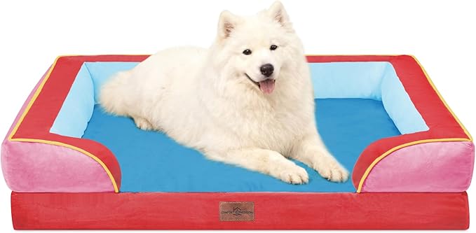 Comfort Expression Orthopedic Dog Bed for Large Dogs 36x27 Inch, Waterproof Egg Crate Foam Large Pet Bed with Removable Bolsters, Dog Couch with Washable Cover & Non-Slip Bottom, Los Angeles