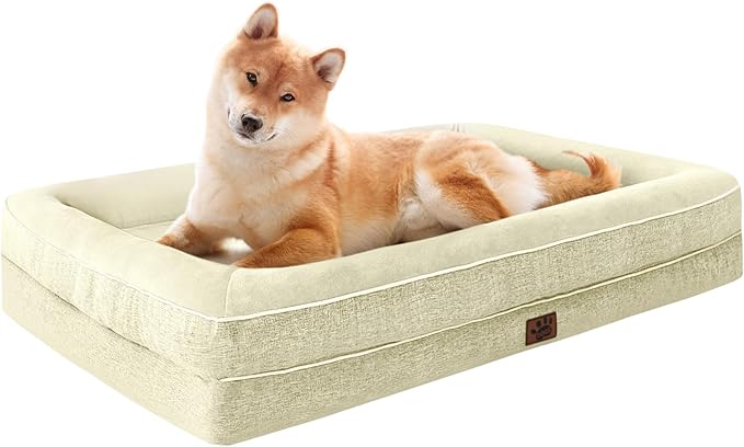 Waterproof Memory Foam Dog Beds for Extra Large Dogs Non-Slip Orthopedic Dog Beds Washable Couch Pet Bed with Removable Cover (Beige, Large)