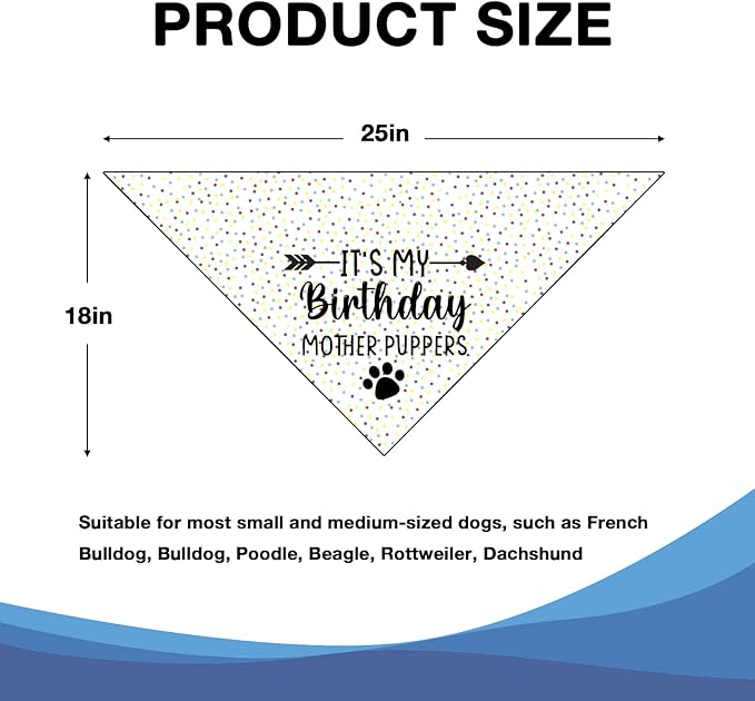 It's My Birthday Mother Puppers White Dog Bandana Birthday Gifts for Dogs Photo Prop Party Supplies Puppy Dog Pet Bandanas Pet Scarf Accessories for Dog Mom