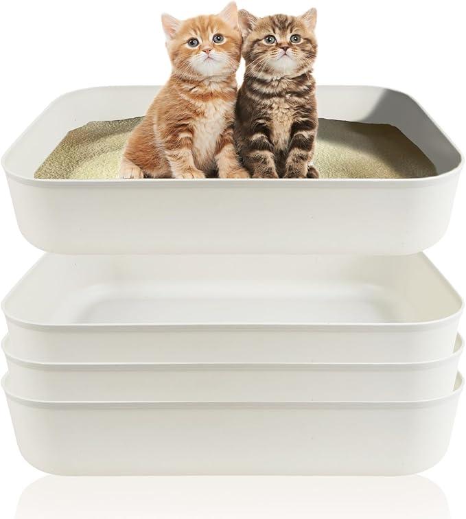 Small Litter Box, Plastic Kitten Litter Box, 13.9 x 9.8 x 3 Inch Open Litter Box for Small Pet, Easy to Clean (White 4PCS)