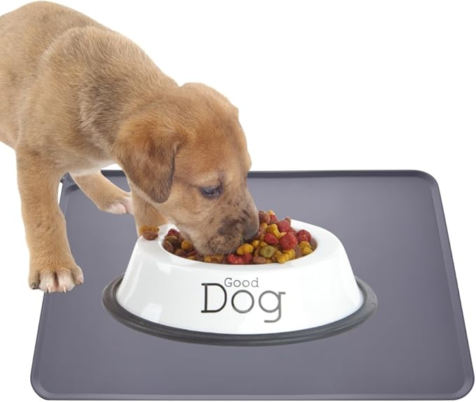 Guardians Silicone Dog Cat Bowl Mat, Non Slip Pet Feeding Mat, Waterproof, Grey, 18.5"x11.8"