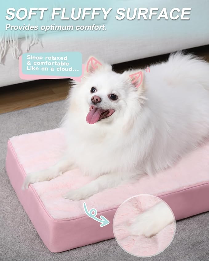 KSIIA Orthopedic Dog Bed Waterproof Dog beds for Medium Dogs Deluxe Plush Washable Pet Mat with Egg Crate Foam & Removable Cover, 29 x 18 Inch, Pink