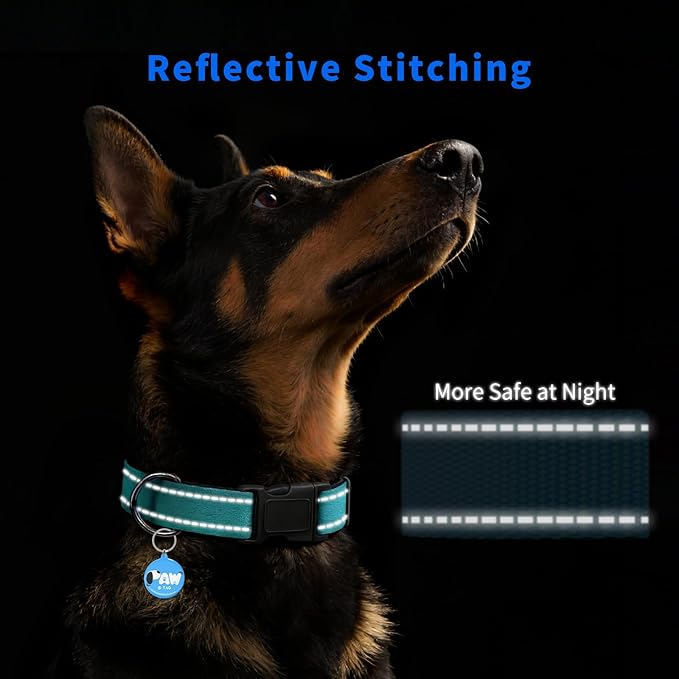 Reflective Dog Collar for Large Dogs with Dog Tags Personalized & Quick Release Buckle, Adjustable and Comfortable Nylon Pet Collar, Mint Green