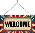 Welcome Sign for Front Door, Welcome Decor Wooden Hanging Sign for Wall Decor, Retro America Wall Hanging Signs, Funny Wooden Outdoor Front Door Decoration 13.8X6.9 inches