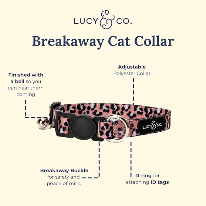 Lucy & Co. Wild Side Breakaway Cat Collar with Bell – Designer Print Adjustable Safety Collar for Cats, Kittens & Small Dogs, Lightweight Pet Collar for Boy & Girl Cats – Large