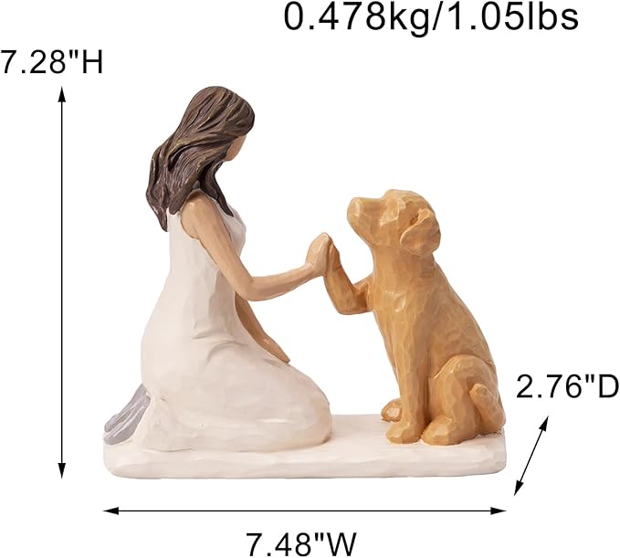 BUTILIVEEN Resin Woman with Dog Figurines, Sympathy Dog Memorial, Pet Loss Gifts, Golden Retriever, Labrador Gifts, Home Bedroom Living Room Tabletop Shelf Decor