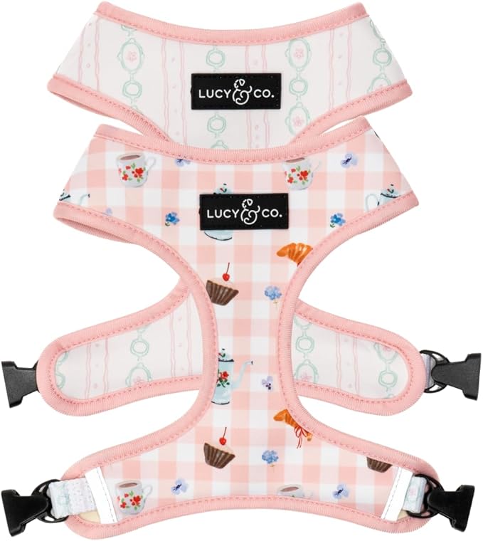 Lucy & Co. Sipping Slowly Reversible Dog Harness, Adjustable Comfort Fit with Dual Leash Attachments, Medium