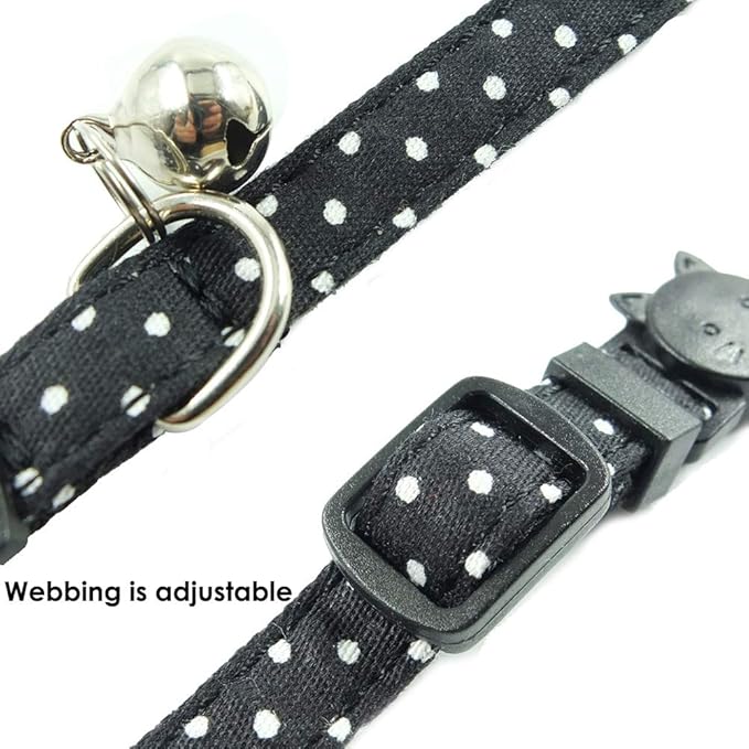 Cat Collar with Bell and Bow Tie, Breakaway Clasp Cute Dots Kitty Kitten Collar Set of 2 PCS(6.8-10.8in) (Black&Red Dots)