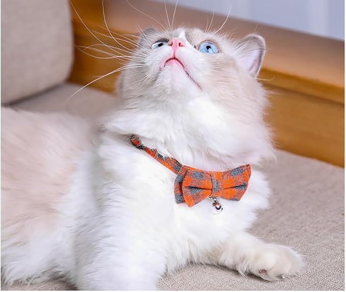 2-Pack Plaid Cat Collar with Bell and Bow, Breakaway Kitten Collar with Bell, Bowtie Puppy Collars for XXS Xs Small Little Pet Tiny Dogs, Red+Green