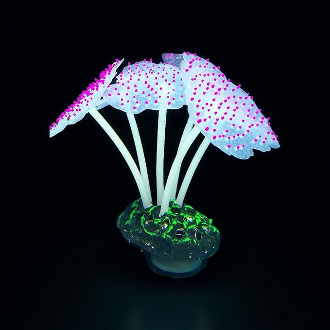 4-Pack Silicone Fluorescent Aquarium Plants & Decor - Realistic Jellyfish, Mushrooms for All Fish Tanks, Essential Decorations
