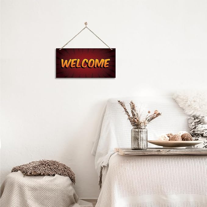 Welcome Sign for Front Door, Front Door Wooden Hanging Sign, Comic Style Welcome Hanging Signs for Wall Decor, Rustic Funny Wooden Playroom Wall Decoration 13.8X6.9 inches