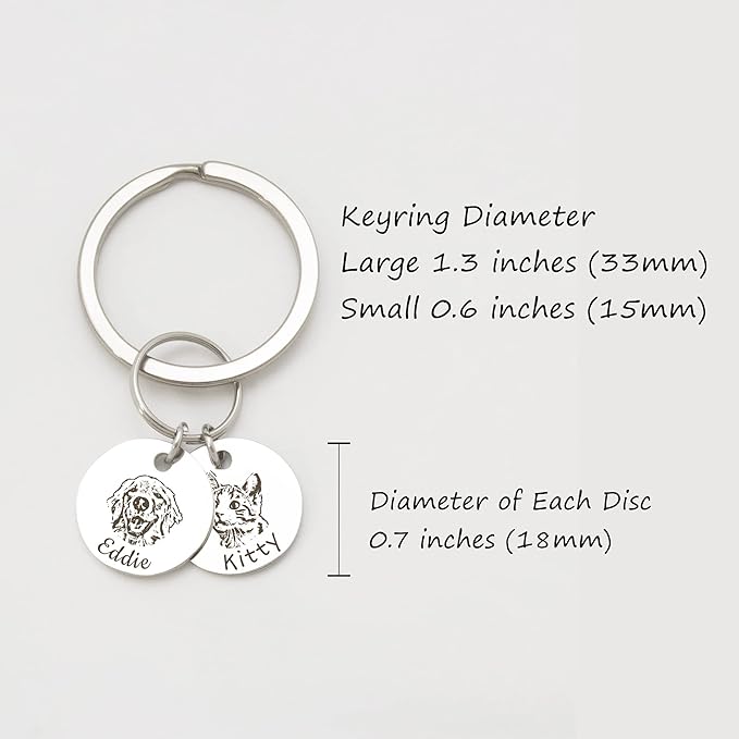 Anavia Personalized Pet Portrait Keychain, Customized Pet Photo Handmade Engraved Cat Dog Memorial Keepsake Sympathy Gifts