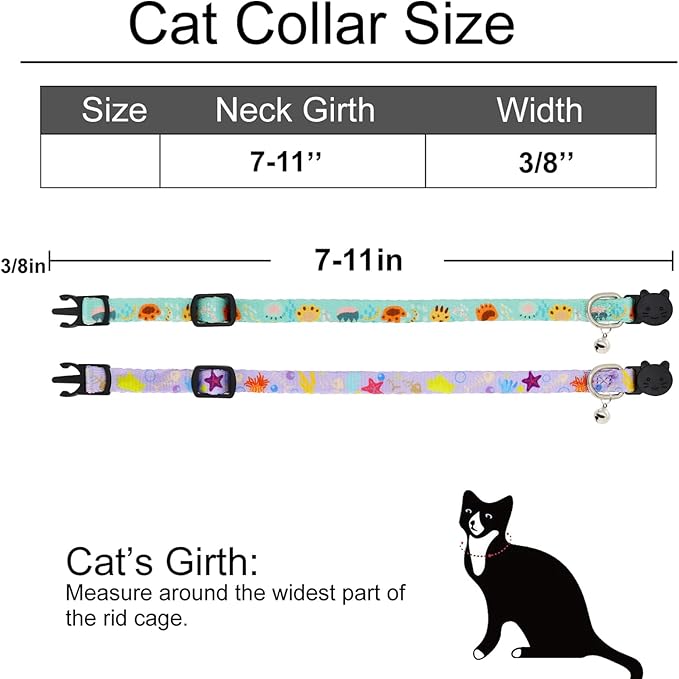 Cat Collar, 2 Pack Breakaway Collar with Bells, Safety Buckle Kitten Collars for Boy and Girl Cats, Purple + Teal
