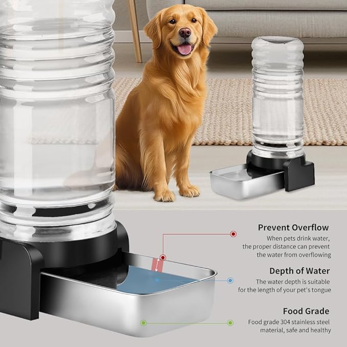Marchul 2.3 Gallon Dog Water Dispenser, Large Dog Water Dispenser with Placemat and Stainless Steel Bowl, Automatic Gravity Pet Bowl for Dogs Medium to Large (8.6L + 3 Filters + Mat)