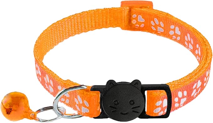 2 Pack Breakaway Cat Collars with Bells, Reflective Design and Claw Print Design, Safety Buckle Kitten Collars Adjustable from 7.5 to 12.5 Inches (Orange)